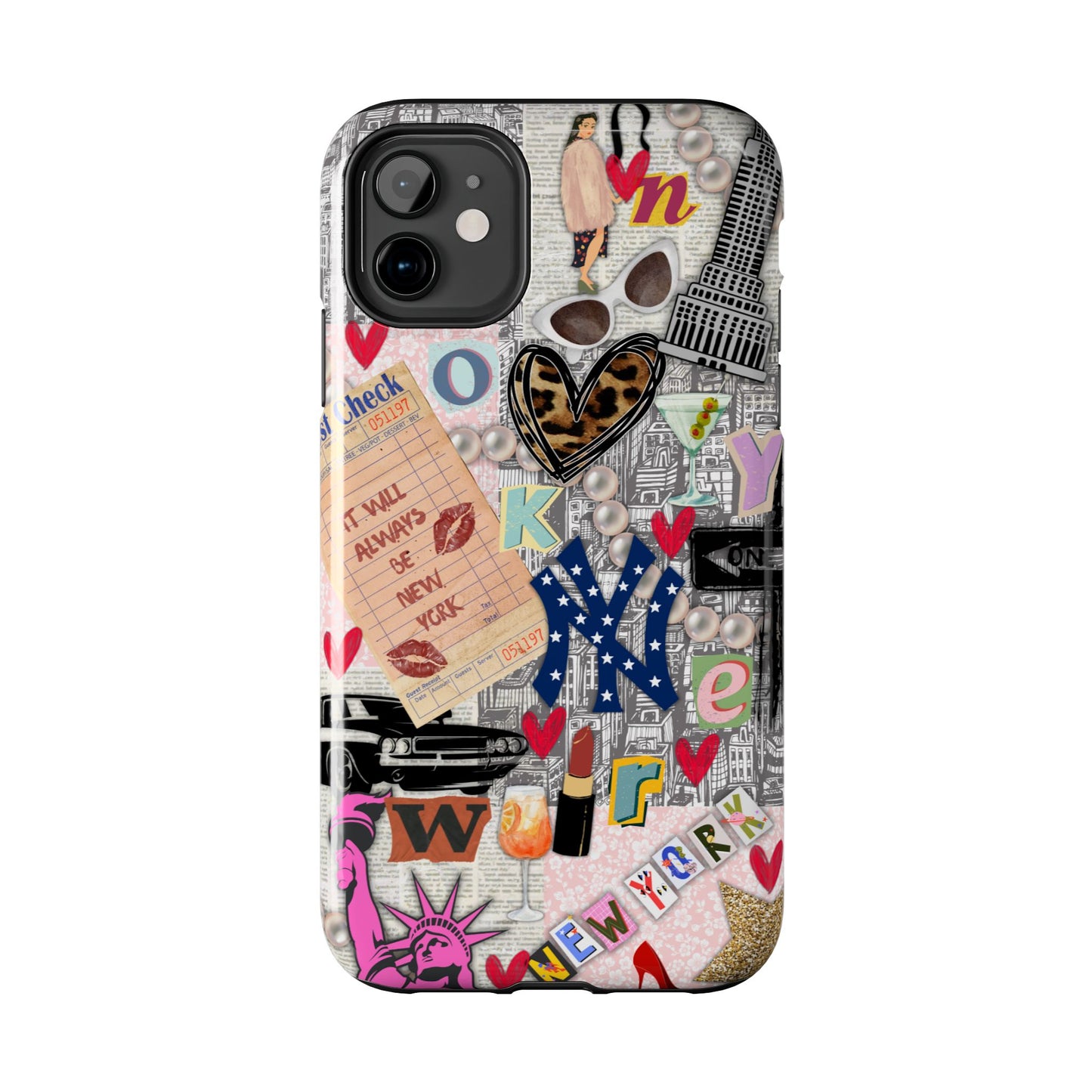 New York Aesthetic Phone case, iPhone 15, iPhone 14, iPhone 13, etc. Protective Tough double layered phone case. Trendy, Cute Collage Case